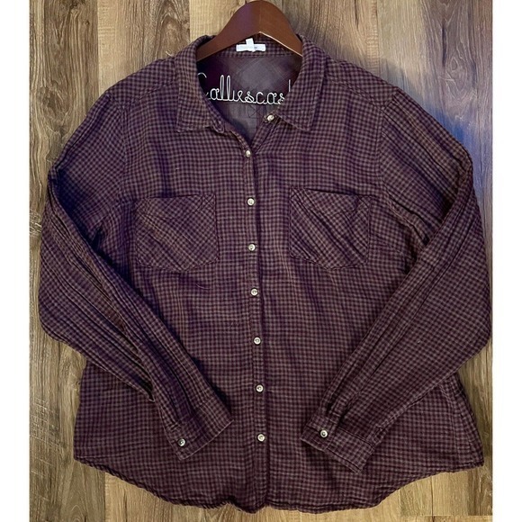 Maurices Women’s Maroon Check Button-Down Autumn‎ LS Blouse Shirt Size 2XL EUC - Picture 1 of 6